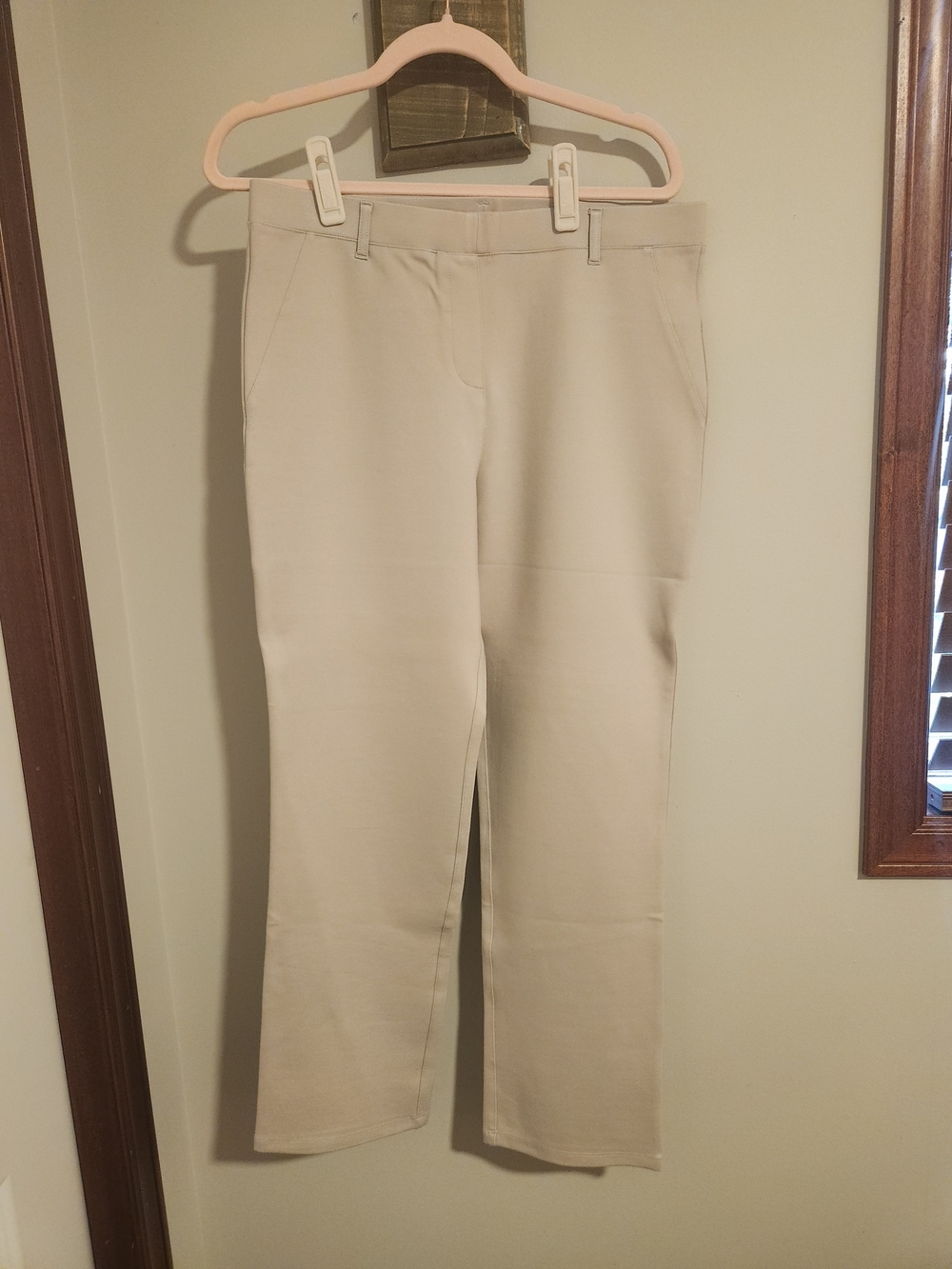 Beige Straight-Leg Dress Pants